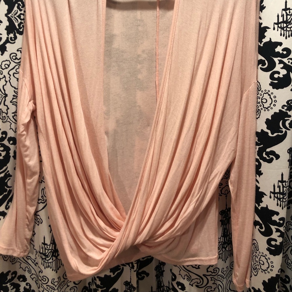 Pink Draped Open Front Crossed Knit Top